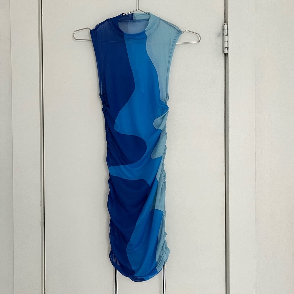 Mesh Ruched Drawstring Mini Dress - Picture 2 of 3